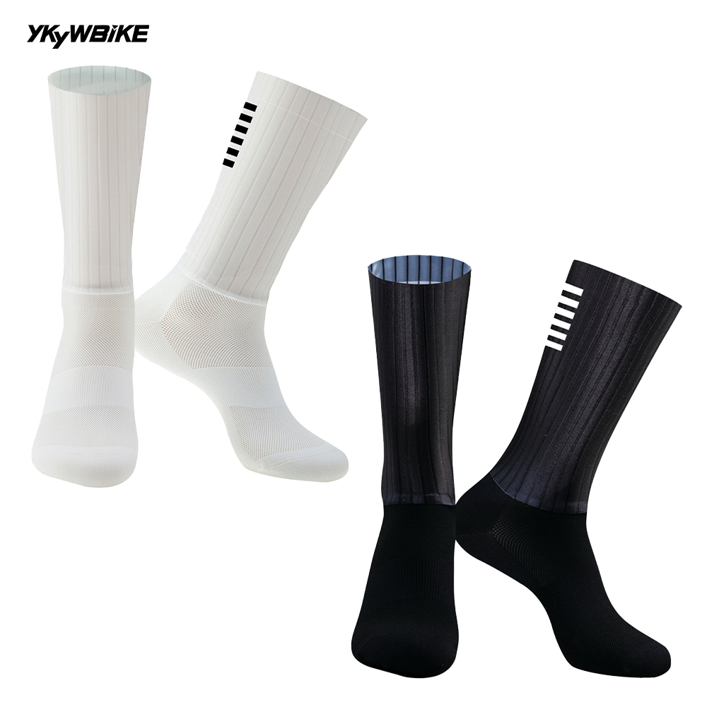 Mountain Biking Socks - YKYW noir blanc anti-dérapant Silicone chaussettes